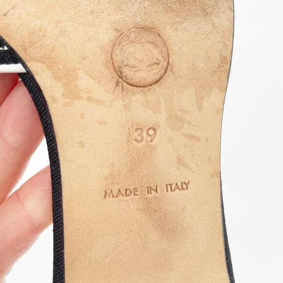 Chanel Vintage Black Canvas Embroidered Kitten Heel Mule Slide Sandal EU 39 - Picture 13 of 14